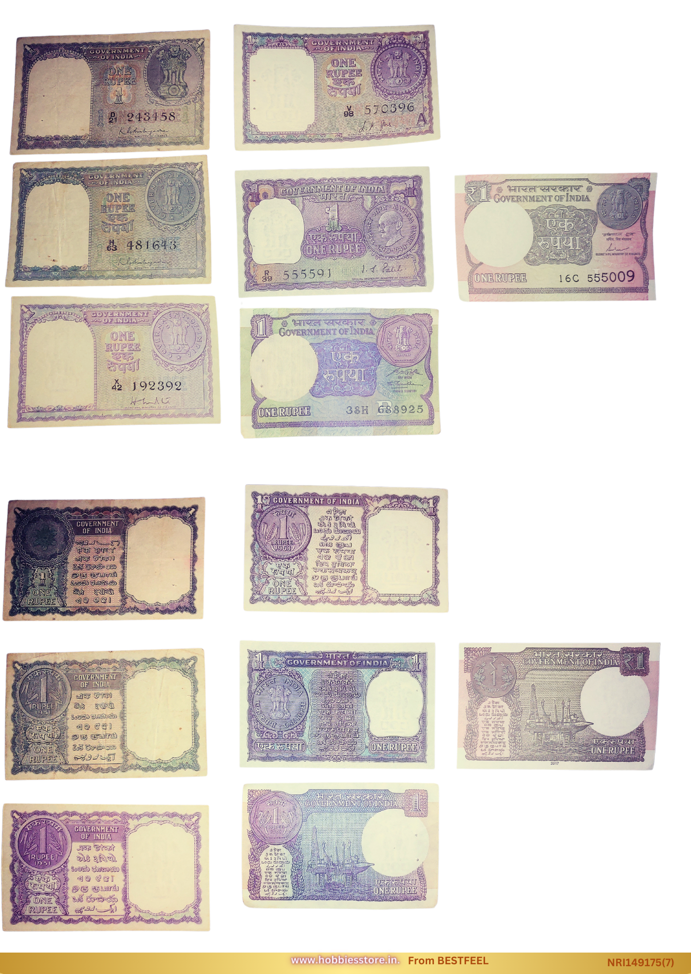 Republic India One Rupee Bank Notes (1949-2017)- Including very rare notes - with display Stand (Demonetized & Collectible Category)