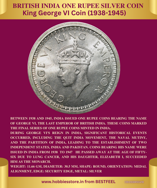 King George VI One Rupee Silver Coin (1938-1945) (Demonetized & Collectible Category)