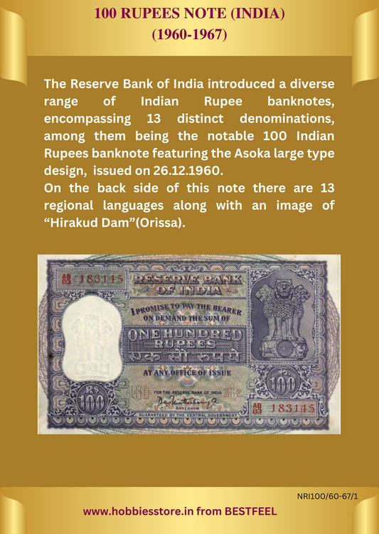 100 Rupees Vintage Note (Very Rare)  (1960-67) with display stand (Demonetized & Collectible Category)